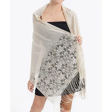 RIIQIICHY Women's Floral Lace Mesh Party Prom Wedding Shawl Scarf with Fringe