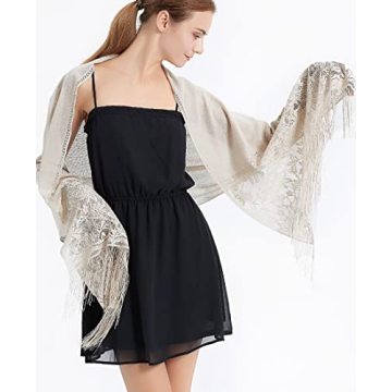 RIIQIICHY Women's Floral Lace Mesh Party Prom Wedding Shawl Scarf with Fringe