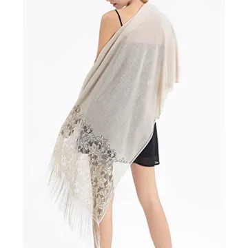 RIIQIICHY Women's Floral Lace Mesh Party Prom Wedding Shawl Scarf with Fringe