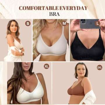 Vertvie Womens Seamless Bra No Underwire Comfort Push Up Bras Buttery Soft Wireless Bralette Full Coverage Sport Everyday Bra(Coffee,Large)