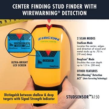 Zircon StudSensor A150: Wall Scanner with WireWarning Detection