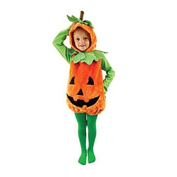 Spooktacular Creations Deluxe Pumpkin Costume with Plush Green leaves for Toddler, Kids Halloween Dress Up, Pumpkin Themed Party (3T)