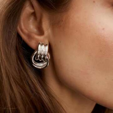 NIXMAX Chunky Silver Earrings Statement Knot Earrings for Women Sterling Silver Plated Big Geometric...