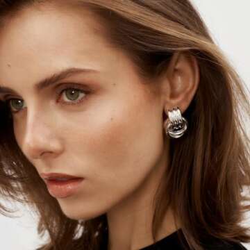 NIXMAX Chunky Silver Earrings Statement Knot Earrings for Women Sterling Silver Plated Big Geometric Dangle Earrings Hypoallergenic Fashion Trendy Jewelry Gifts (Silver, Large)