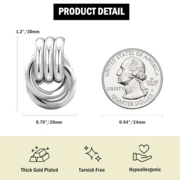 NIXMAX Chunky Silver Earrings Statement Knot Earrings for Women Sterling Silver Plated Big Geometric Dangle Earrings Hypoallergenic Fashion Trendy Jewelry Gifts (Silver, Large)