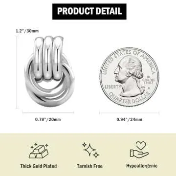 NIXMAX Chunky Silver Earrings Statement Knot Earrings for Women Sterling Silver Plated Big Geometric Dangle Earrings Hypoallergenic Fashion Trendy Jewelry Gifts (Silver, Large)