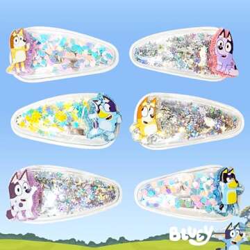 LUV HER Bluey Hair Accessories For Girls, 6pc Cute Hair Clips with Favorite Bluey Character Charms, Magical Confetti Hair Clips, Ages 3+