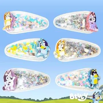 LUV HER Bluey Hair Accessories For Girls, 6pc Cute Hair Clips with Favorite Bluey Character Charms, Magical Confetti Hair Clips, Ages 3+