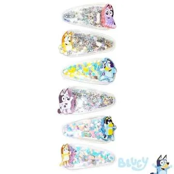 LUV HER Bluey Hair Accessories For Girls, 6pc Cute Hair Clips with Favorite Bluey Character Charms, Magical Confetti Hair Clips, Ages 3+