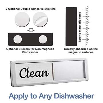 Oxepleus Dishwasher Magnet Clean Dirty Sign, Farmhouse Rustic Wood Design Black and White Non-Scratch/Easy to Read & Slide/Strong Magnetism Kitchen Storage and Decoration Accessories (A-Silver)