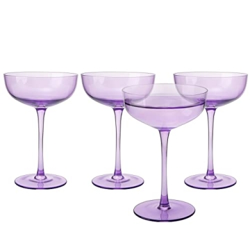 Lavender Purple Coupe Glasses Set of 4 Elegant Cocktail Barware