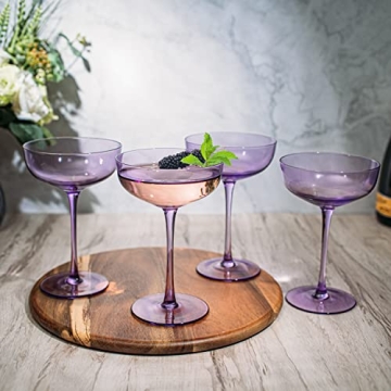 Lavender Purple Coupe Glasses Set of 4 Elegant Cocktail Barware