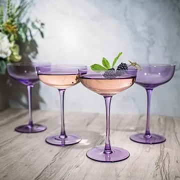 Lavender Purple Coupe Glasses Set of 4 Elegant Cocktail Barware