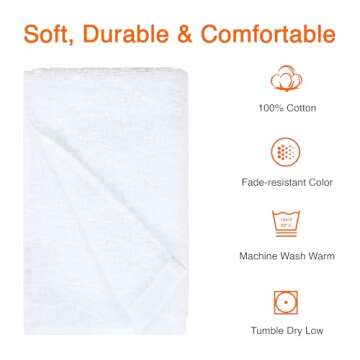 Amazon Basics 100% Cotton hand towel for bathroom - 24 Pack white towels (16 x 26 inches)