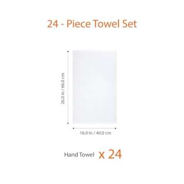 Amazon Basics 100% Cotton hand towel for bathroom - 24 Pack white towels (16 x 26 inches)
