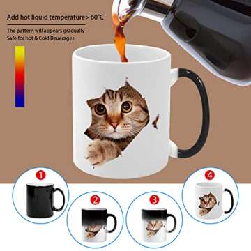 Caliamary Heat Changing Mug, Funny Cat Heat Changing Ceramic Coffee Mug, 11 oz Heat Sensitive Color ...