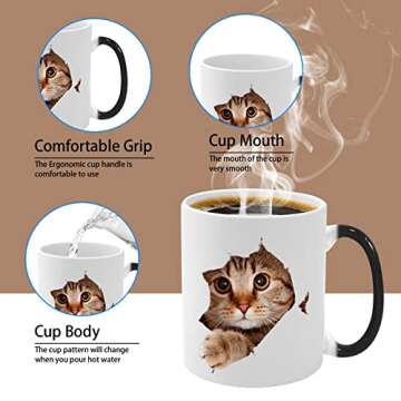 Caliamary Heat Changing Mug, Funny Cat Heat Changing Ceramic Coffee Mug, 11 oz Heat Sensitive Color Changing Coffee Mug Cup, Cute Xmas Gift Mug for Women Men Kids (Cat)