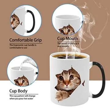 Caliamary Heat Changing Mug, Funny Cat Heat Changing Ceramic Coffee Mug, 11 oz Heat Sensitive Color Changing Coffee Mug Cup, Cute Xmas Gift Mug for Women Men Kids (Cat)