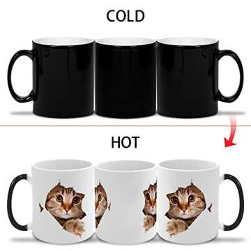 Caliamary Heat Changing Mug, Funny Cat Heat Changing Ceramic Coffee Mug, 11 oz Heat Sensitive Color Changing Coffee Mug Cup, Cute Xmas Gift Mug for Women Men Kids (Cat)