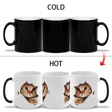 Caliamary Heat Changing Mug, Funny Cat Heat Changing Ceramic Coffee Mug, 11 oz Heat Sensitive Color Changing Coffee Mug Cup, Cute Xmas Gift Mug for Women Men Kids (Cat)