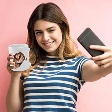 Caliamary Heat Changing Mug, Funny Cat Heat Changing Ceramic Coffee Mug, 11 oz Heat Sensitive Color Changing Coffee Mug Cup, Cute Xmas Gift Mug for Women Men Kids (Cat)