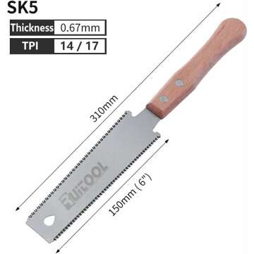 RUITOOL Japanese Hand Saw 6 Inch Double Edge Sided Pull Saw Ryoba SK5 Flexible Blade 14/17 TPI Flush Cut Beech Handle Wood Saw for Woodworking Tools