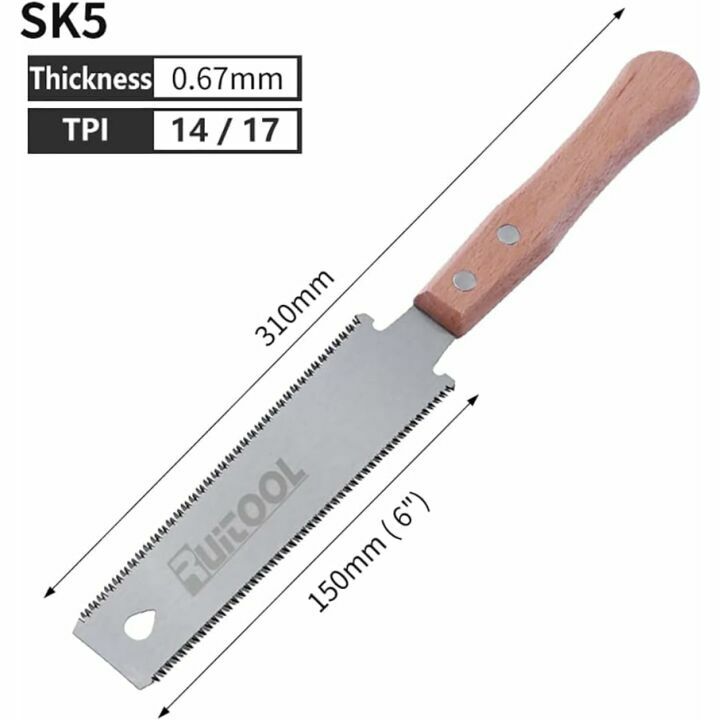 RUITOOL Japanese Hand Saw 6 Inch Double Edge Sided Pull Saw Ryoba SK5 Flexible Blade 14/17 TPI Flush Cut Beech Handle Wood Saw for Woodworking Tools