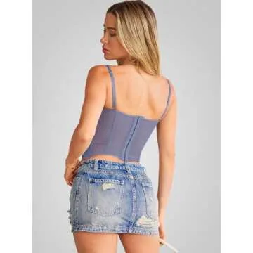 WYNNQUE Women's Summer Sexy Lace Corset Y2k Vintage Bustier Spaghetti Strap Backless Boned Party Crop Top