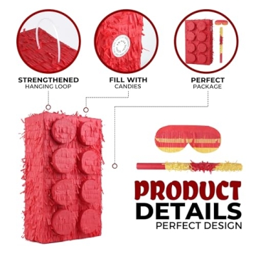 Birchio Block Piñata with Blindfold and Bat for Parties