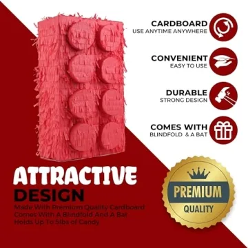 Birchio Block Piñata with Blindfold and Bat for Parties