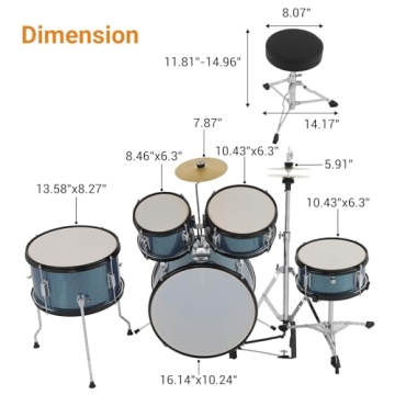 5-Piece Junior Drum Set for Kids, Complete Musical Kit