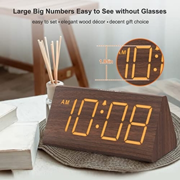 Stylish Wooden Digital Alarm Clock with USB Port