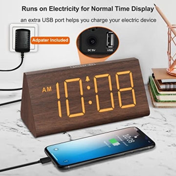 Stylish Wooden Digital Alarm Clock with USB Port