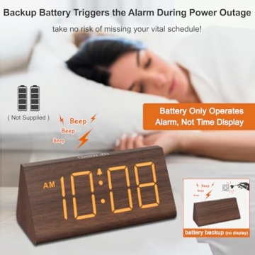 Stylish Wooden Digital Alarm Clock with USB Port
