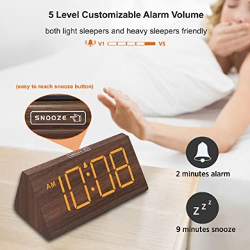 Stylish Wooden Digital Alarm Clock with USB Port