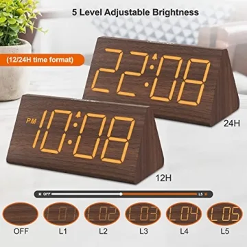 Stylish Wooden Digital Alarm Clock with USB Port