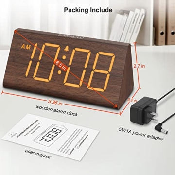 Stylish Wooden Digital Alarm Clock with USB Port