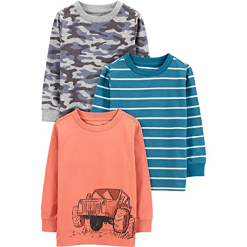 Simple Joys by Carter's Boys 3-Pack Long Sleeve Shirts - Fun Camo, Monster Trucks & Stripes