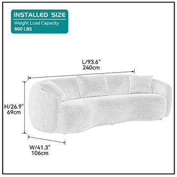 kevinplus 94'' Cloud Curved Sofa Boucle Couch for Living Room, Beige Modern Mid-Century Curved Backr...