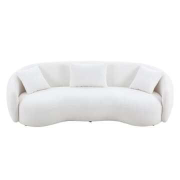 kevinplus 94'' Cloud Curved Sofa Boucle Couch for Living Room, Beige Modern Mid-Century Curved Backrest Upholstered Sofa, 3-Seat Sofa Couch for Home Apartment Office Studio, 3 Pillows, Beige