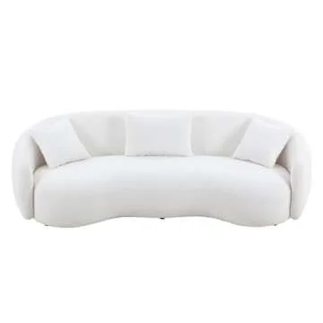 kevinplus 94'' Cloud Curved Sofa Boucle Couch for Living Room, Beige Modern Mid-Century Curved Backrest Upholstered Sofa, 3-Seat Sofa Couch for Home Apartment Office Studio, 3 Pillows, Beige