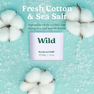 Wild - Natural Refillable Deodorant - Vegan & Eco-Friendly - Aluminum Free - Long Lasting Protection - Natural Ingredients - Starter Kit - Aqua Case, Fresh Cotton & Sea Salt Refill - 1.4oz