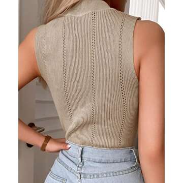 Febriajuce Womens Summer Knit Tank Tops Mock Neck Sleeveless Pullover Shirts Casual Lightweight Knit Sweater Vests Khaki
