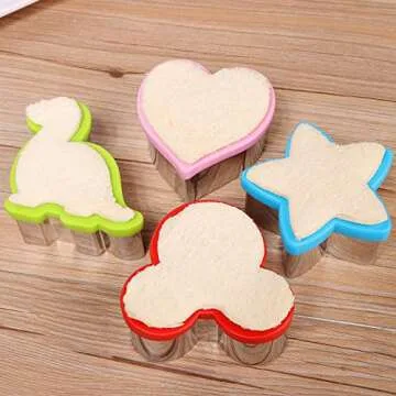 Stainless Steel Sandwiches Cutter set, Dinosaur & Heart & Star Shapes Sandwiches Cutter Cookie Cutter -Food Grade Cookie Cutter Mold for Kids (Big+Medium, 8pack)