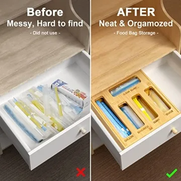 DUJEN Bamboo Plastic Bag Organizer for Kitchen Storage