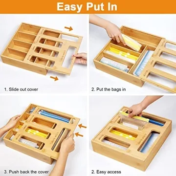 DUJEN Bamboo Plastic Bag Organizer for Kitchen Storage