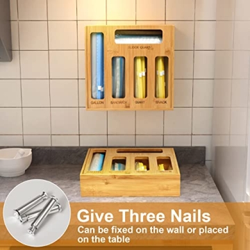 DUJEN Bamboo Plastic Bag Organizer for Kitchen Storage