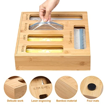 DUJEN Bamboo Plastic Bag Organizer for Kitchen Storage