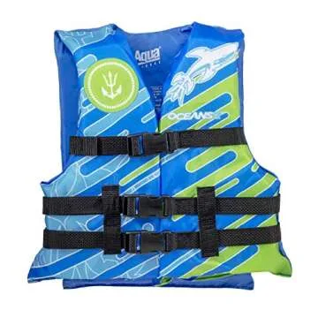Oceans7 US Coast Guard-Approved, Type III – Youth Life Jacket – Personal Flotation Device with with Comfortable Flex-Form-Fit Open-Sided Design – Blue/White