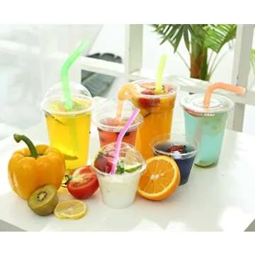 TashiBox [16oz-100set Plastic Cups with Dome lids Clear, Iced Coffee, Smoothie, Juice, Soda, Cocktail and Party Cups